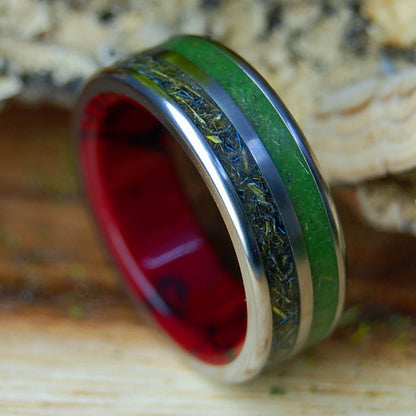 MARRIAGE OF THE MACAW | Men's Macaw Feathers, Marijuana, Jasper Stone Titanium Wedding Ring - Minter and Richter Designs
