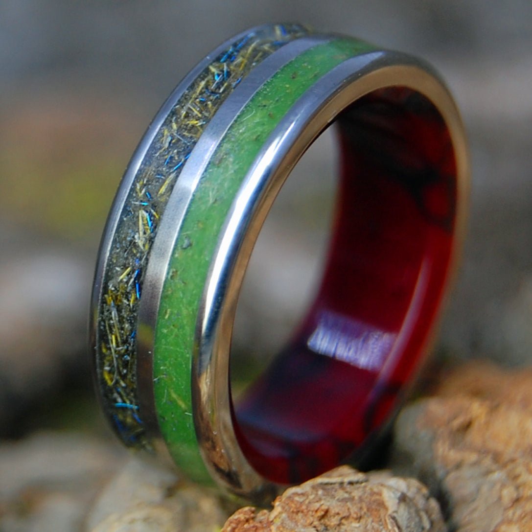 MARRIAGE OF THE MACAW | Men's Macaw Feathers, Marijuana, Jasper Stone Titanium Wedding Ring - Minter and Richter Designs