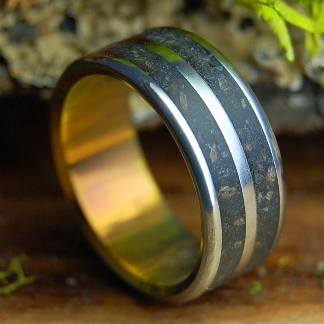 MEGALODON ON SUNSET | Men's Icelandic Lava, Megalodon Shark Tooth & Titanium Wedding Ring - Minter and Richter Designs