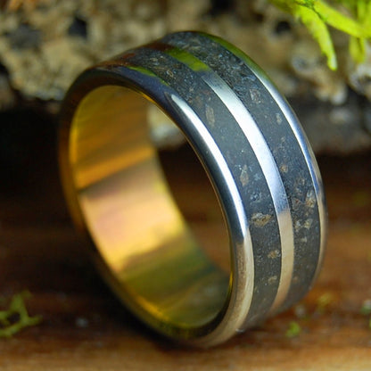 MEGALODON ON SUNSET | Men's Icelandic Lava, Megalodon Shark Tooth & Titanium Wedding Ring - Minter and Richter Designs