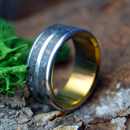MEGALODON ON SUNSET | Men's Icelandic Lava, Megalodon Shark Tooth & Titanium Wedding Ring - Minter and Richter Designs