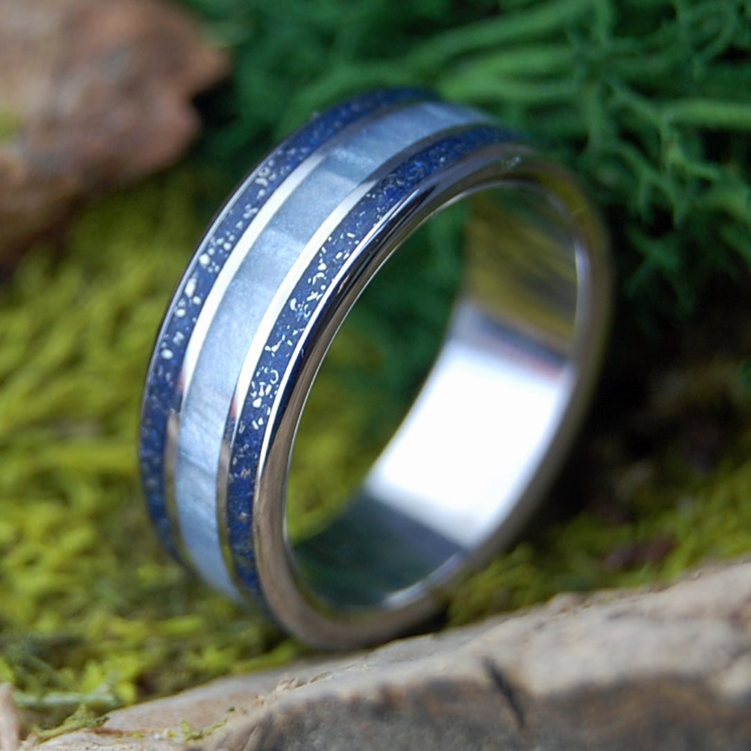 MERCEDES GUY SLIM | Men's Gray Marbled Opalescent & Inox Steel Wedding Ring - Minter and Richter Designs