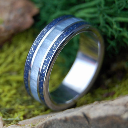 MERCEDES GUY SLIM | Men's Gray Marbled Opalescent & Inox Steel Wedding Ring - Minter and Richter Designs