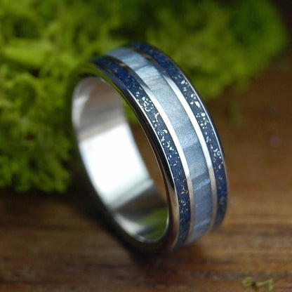 MERCEDES GUY SLIM | Men's Gray Marbled Opalescent & Inox Steel Wedding Ring - Minter and Richter Designs
