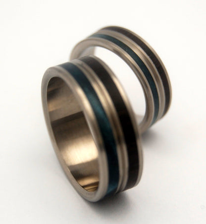 Mesmerize | African Black Wood & Blue Maple - Titanium Wedding Ring - Unique Wedding Ring Sets - Minter and Richter Designs