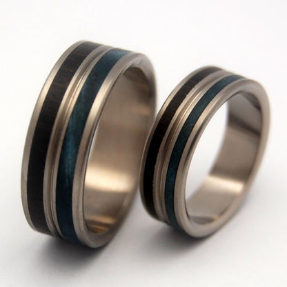 Mesmerize | African Black Wood & Blue Maple - Titanium Wedding Ring - Unique Wedding Ring Sets - Minter and Richter Designs