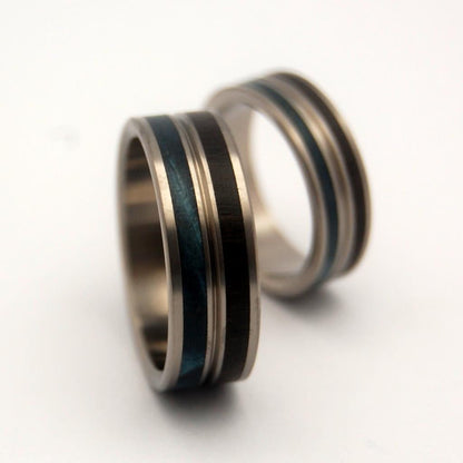 Mesmerize | African Black Wood & Blue Maple - Titanium Wedding Ring - Unique Wedding Ring Sets - Minter and Richter Designs