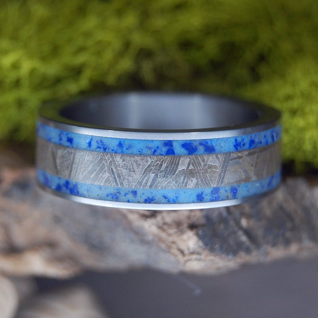 Meteorite Star Droplets | Men's Meteorite, Sodalite Stone, Beach Sand & Titanium Wedding Ring - Minter and Richter Designs