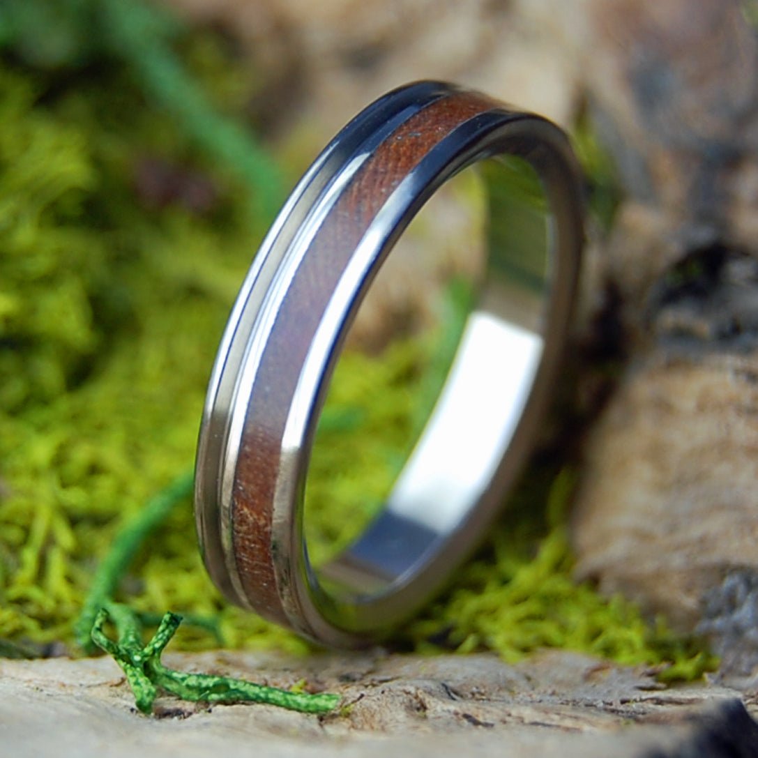 MIRACLES HAPPEN | Size 4.25 At 3.5mm | Dark Maple Wood | Unique Wedding Band | On Sale - Minter and Richter Designs