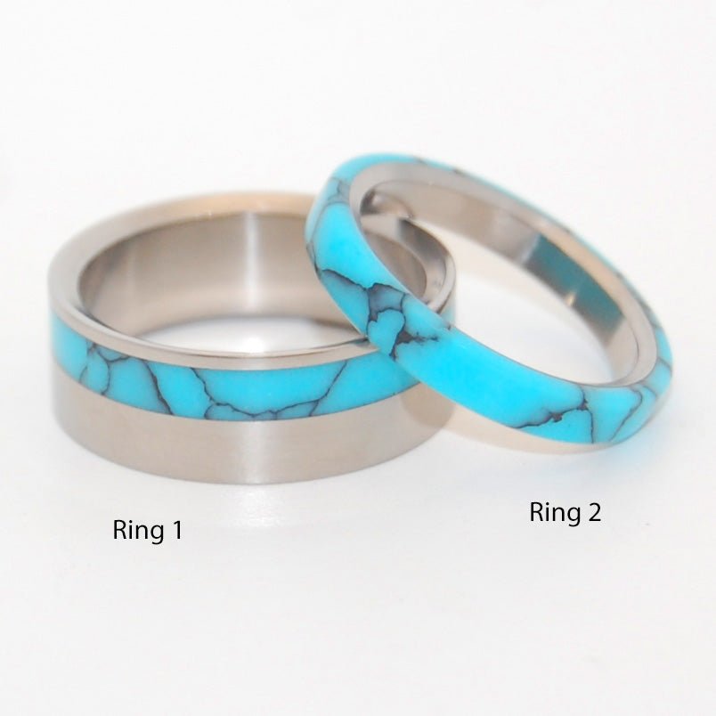 Moonbird & Turquoise | Turquoise & Titanium - Unique Wedding Rings - Minter and Richter Designs