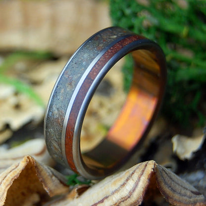 MOONSTONE CALIFORNIA REDWOOD | Men's Moonstone Beach Sand, Redwood & Titanium Wedding Ring - Minter and Richter Designs