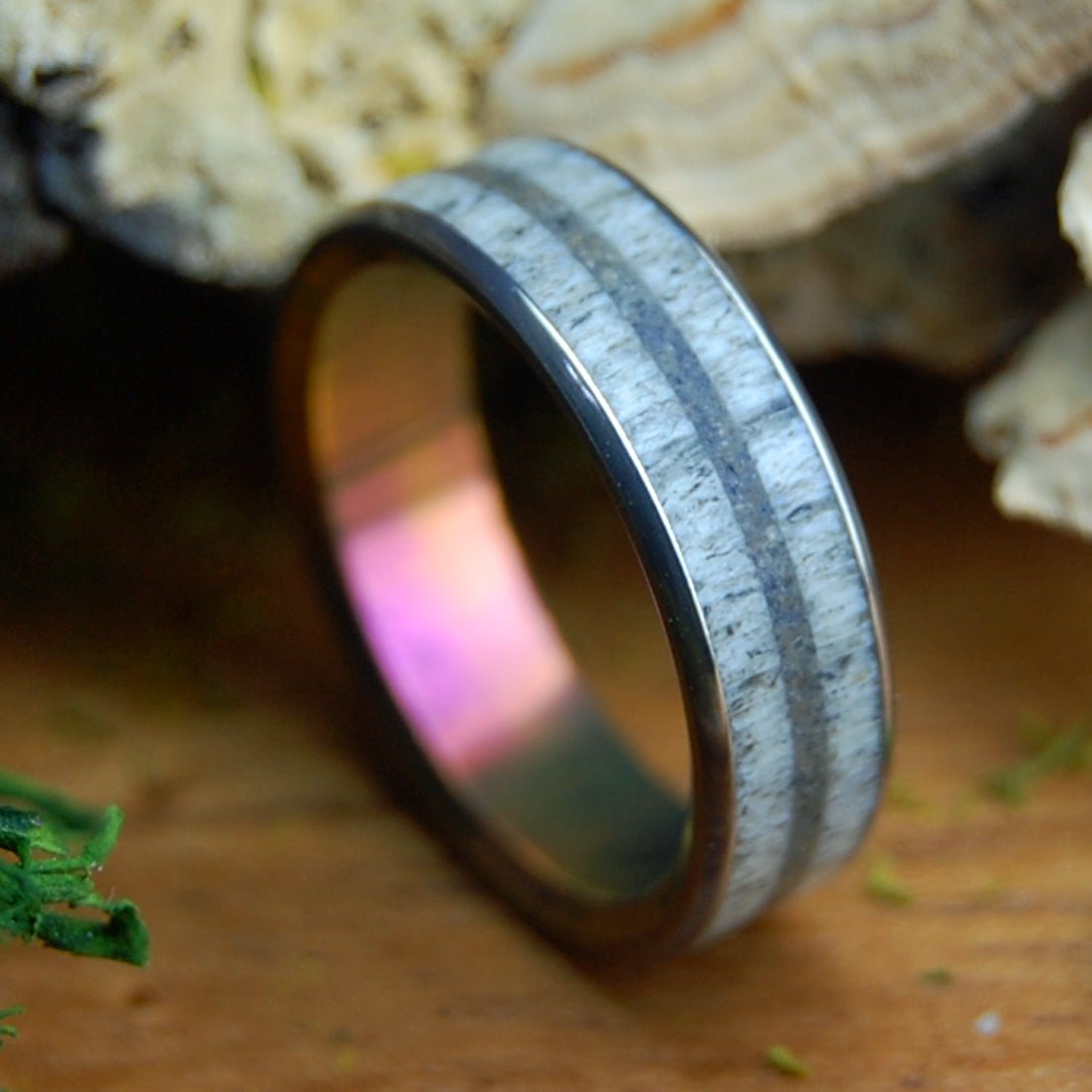 MOOSE IN OGUNQUIT MAINE SUNSET | Men's Beach Sand, Moose Antler & Titanium Wedding Ring - Minter and Richter Designs