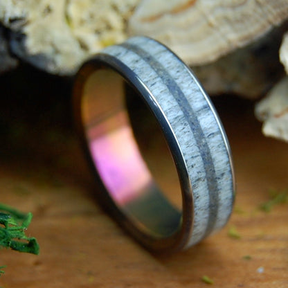 MOOSE IN OGUNQUIT MAINE SUNSET | Men's Beach Sand, Moose Antler & Titanium Wedding Ring - Minter and Richter Designs