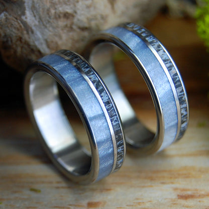 MOOSE UNDER FOG SET | Moose Antler & Gray Pearl Titanium Wedding Rings Set