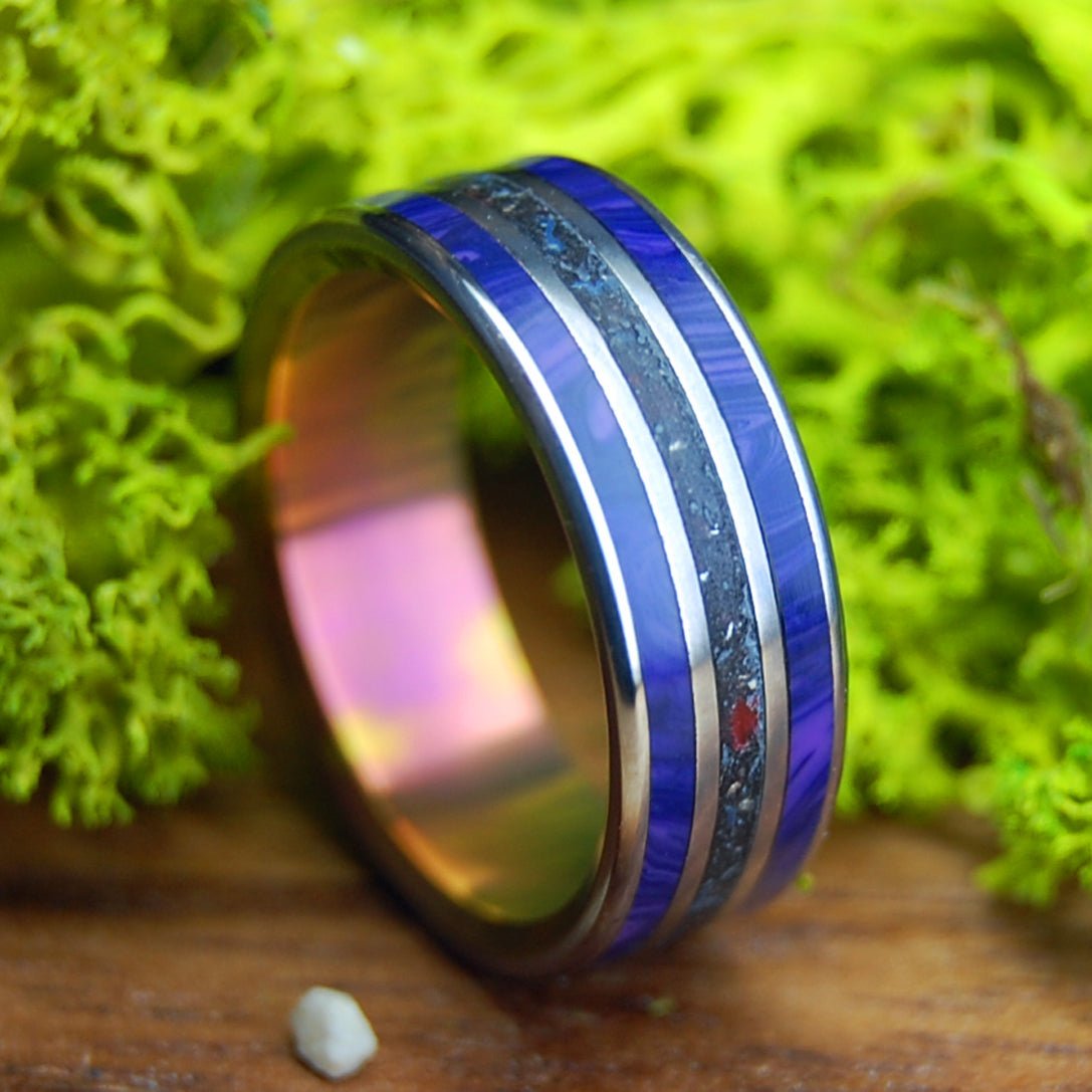 MY PURPLE LAVA QUEEN | Men's Charoite, Icelandic Beach Sand & Titanium Wedding Ring - Minter and Richter Designs
