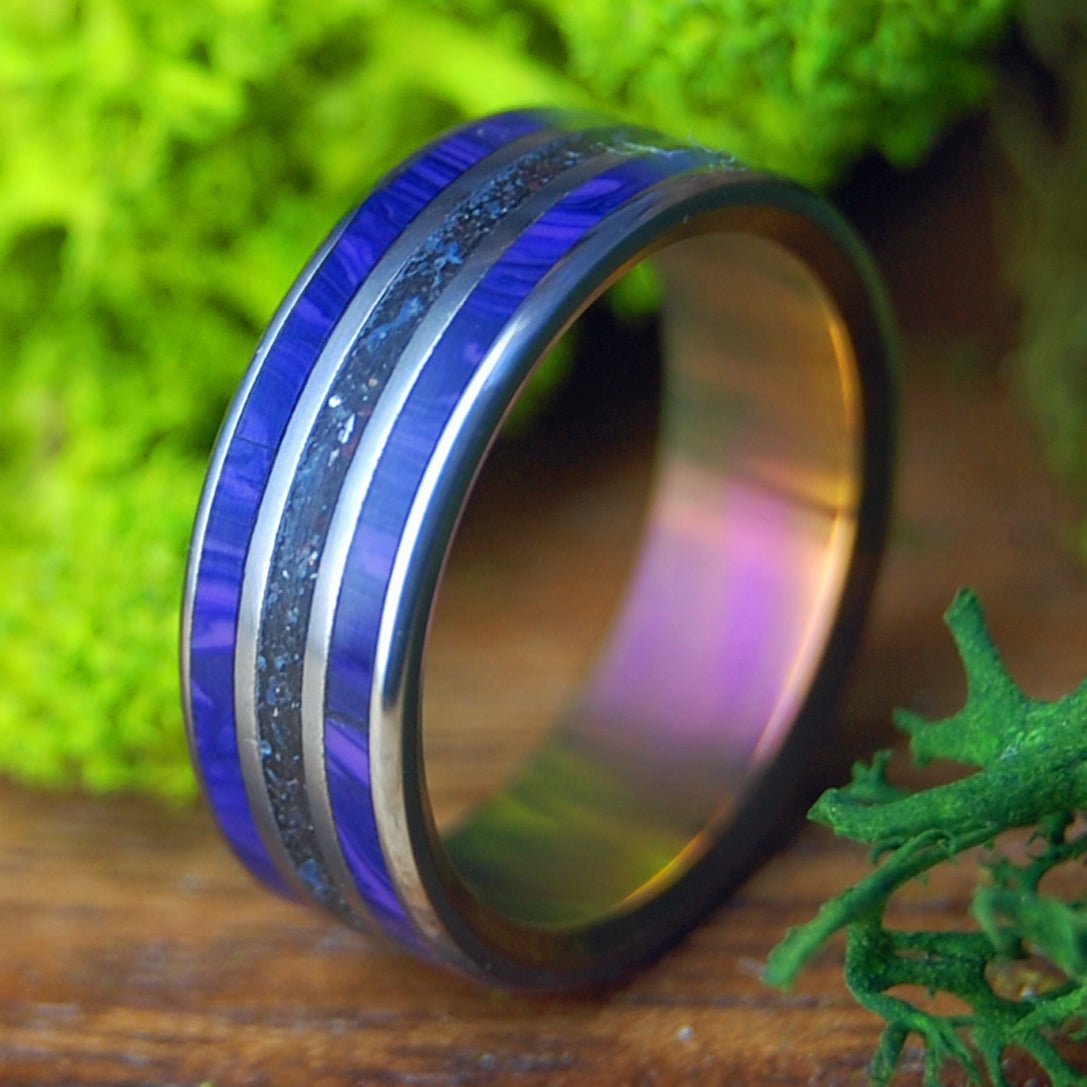 MY PURPLE LAVA QUEEN | Men's Charoite, Icelandic Beach Sand & Titanium Wedding Ring - Minter and Richter Designs