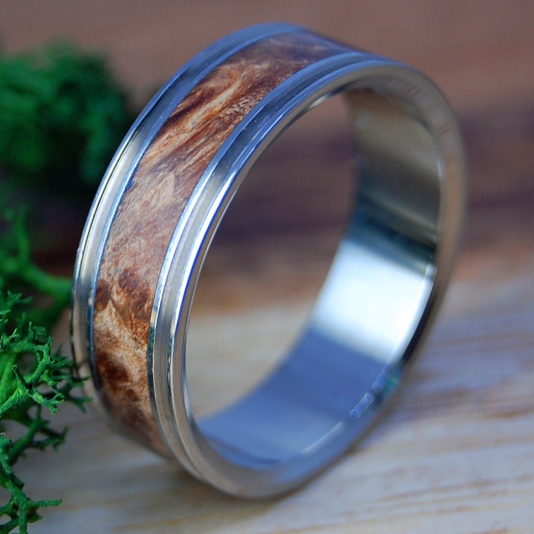 NAKED MIRACLES HAPPEN | Men's Dark Maple Wood & Titanium Wedding Ring - Minter and Richter Designs