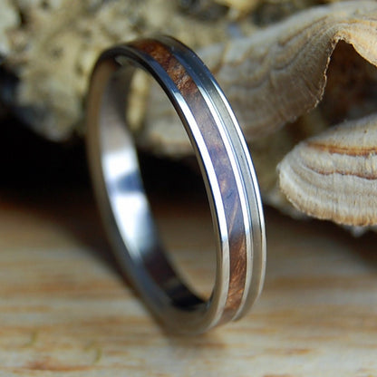 NAKED MIRACLES HAPPEN SINGLE PINSTRIPE SLIM | Wood & Titanium Wedding Ring - Minter and Richter Designs