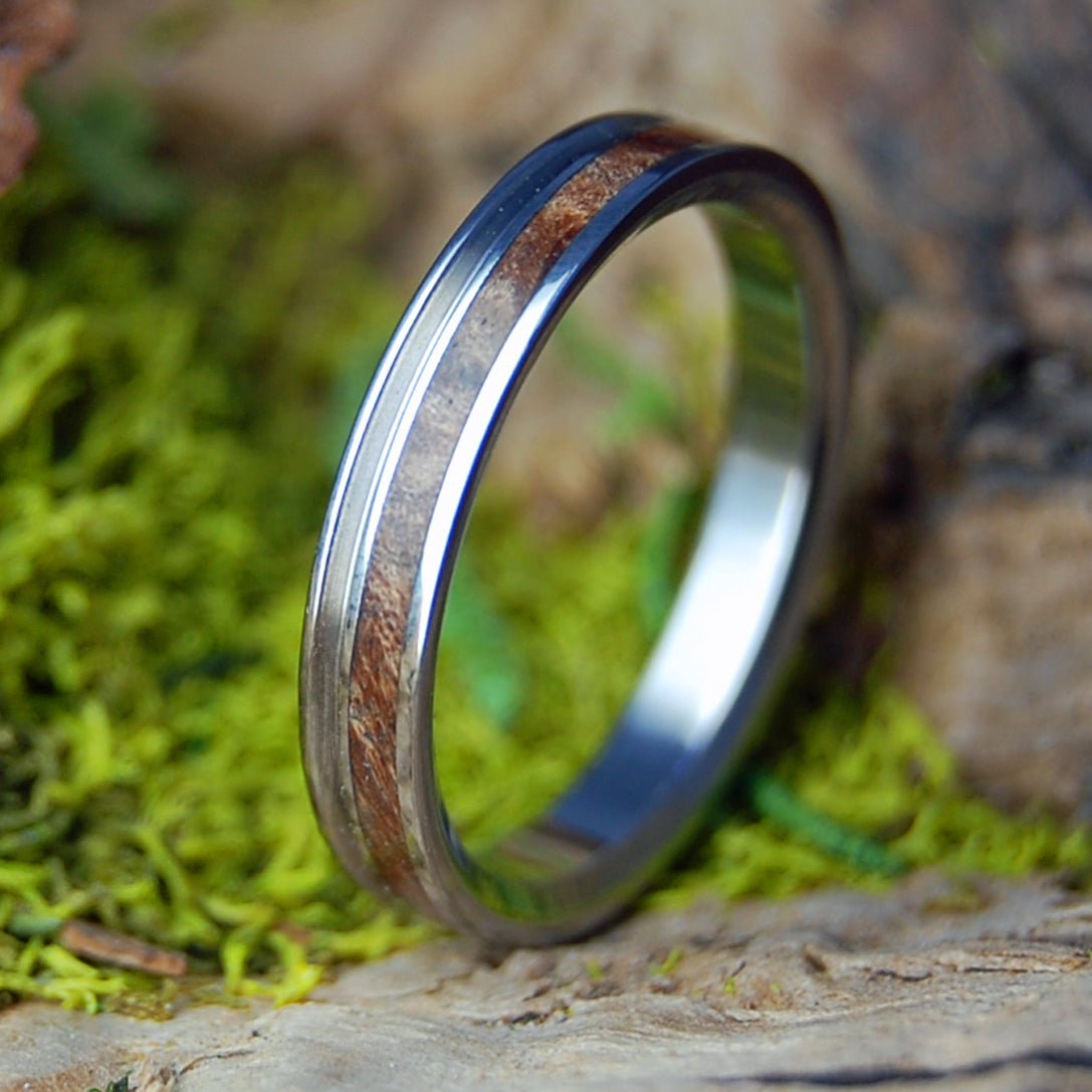 NAKED MIRACLES HAPPEN SINGLE PINSTRIPE SLIM | Wood & Titanium Wedding Ring - Minter and Richter Designs