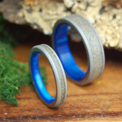 NARRAWALLEE BLUE RING SET | Blue Marbled, Beach Sand & Titanium Wedding Rings - Minter and Richter Designs