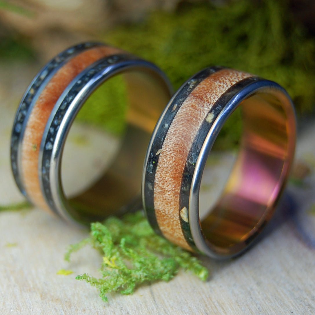 Nathanael Greene Set | Revolutionary War Rocks, New England Sugar Maple & Titanium Wedding Rings - Minter and Richter Designs