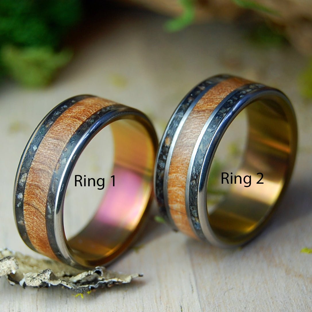 Nathanael Greene Set | Revolutionary War Rocks, New England Sugar Maple & Titanium Wedding Rings - Minter and Richter Designs