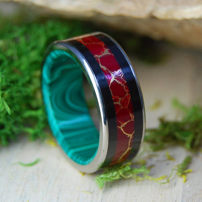 Night Garden | Men's Onyx, Jasper & Malachite Titanium Wedding Ring - Minter and Richter Designs