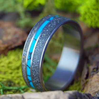 NORTH CAROLINA SHORE | Men's Beach Sand, Turquoise & Titanium Wedding Ring - Minter and Richter Designs