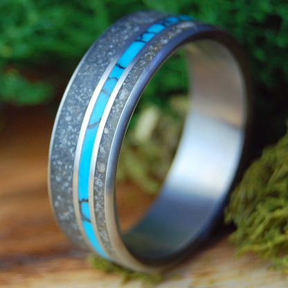 NORTH CAROLINA SHORE | Men's Beach Sand, Turquoise & Titanium Wedding Ring - Minter and Richter Designs