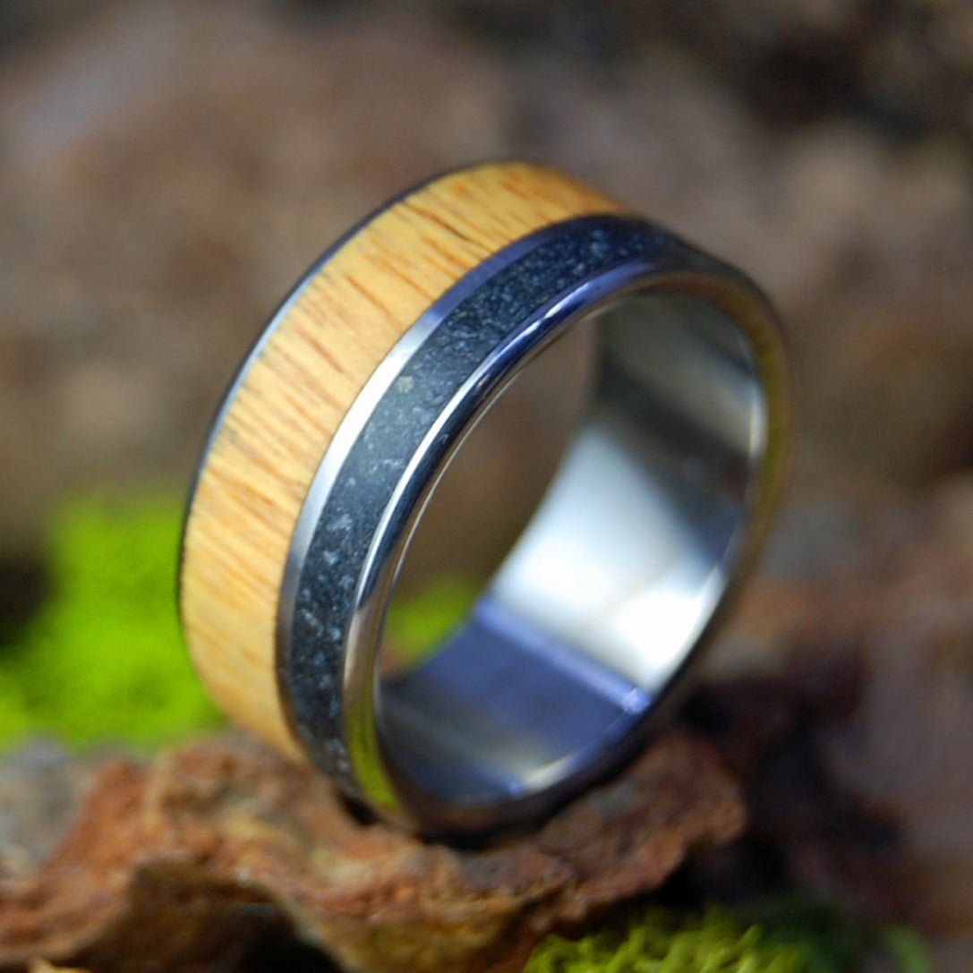 Northwestern Heart | Alaskan Lava & Oregon Myrtle Wood - Titanium Wedding Ring - Minter and Richter Designs