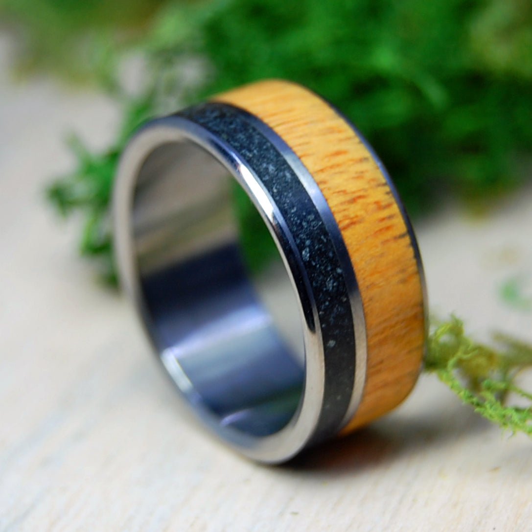 Northwestern Heart | Alaskan Lava & Oregon Myrtle Wood - Titanium Wedding Ring - Minter and Richter Designs