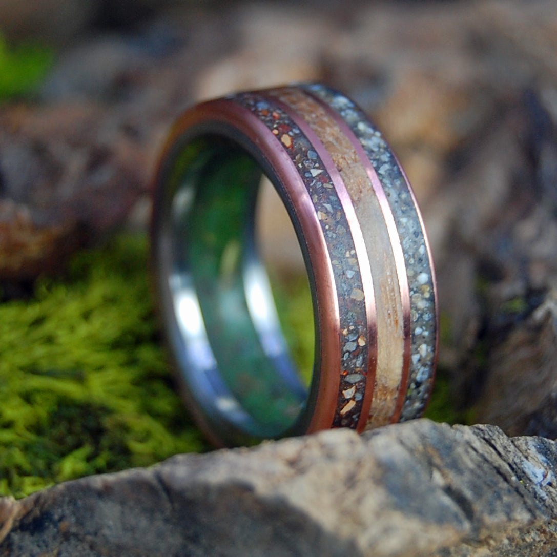 NY Yankees & Whiskey | Men's Marijuana, NY Yankees Dirt, Whiskey Barrel, Copper & Titanium Wedding Ring - Minter and Richter Designs