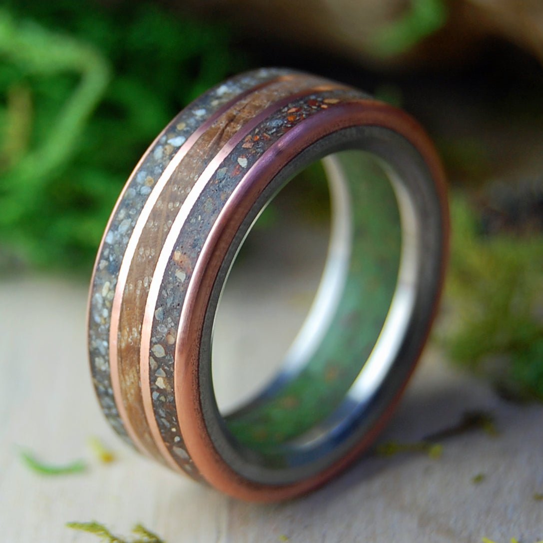 NY Yankees & Whiskey | Men's Marijuana, NY Yankees Dirt, Whiskey Barrel, Copper & Titanium Wedding Ring - Minter and Richter Designs