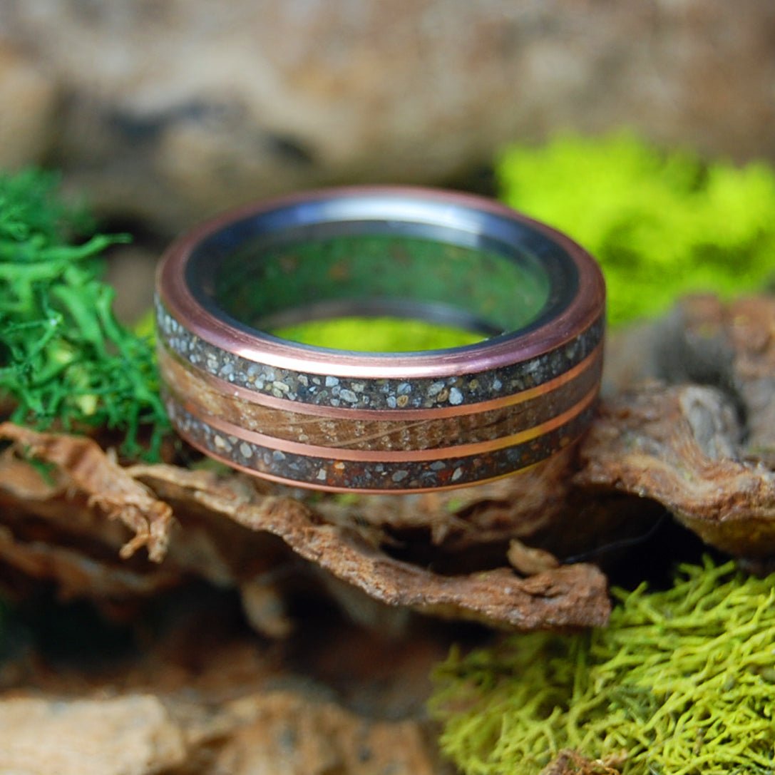 NY Yankees & Whiskey | Men's Marijuana, NY Yankees Dirt, Whiskey Barrel, Copper & Titanium Wedding Ring - Minter and Richter Designs