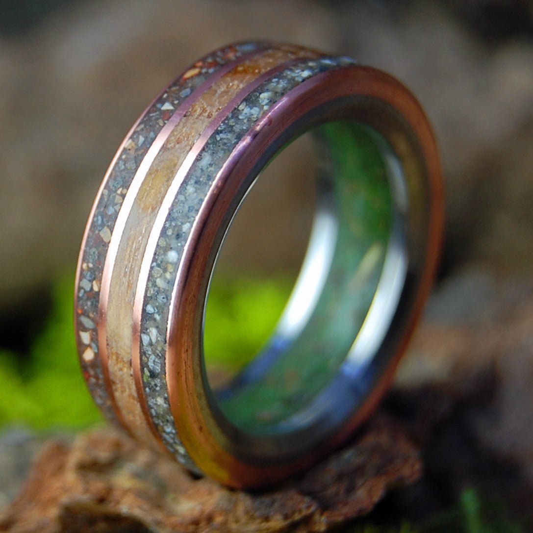 NY Yankees & Whiskey | Men's Marijuana, NY Yankees Dirt, Whiskey Barrel, Copper & Titanium Wedding Ring - Minter and Richter Designs