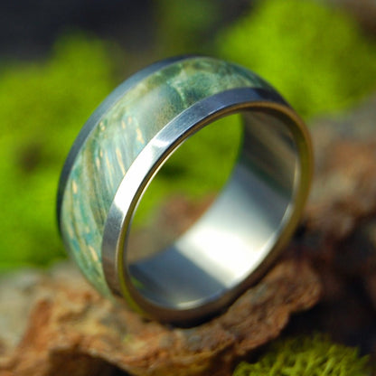 Ocean Dome | Size 7.25 At 8mm | Blue Box Elder Wood | Unique Wedding Band | On Sale - Minter and Richter Designs