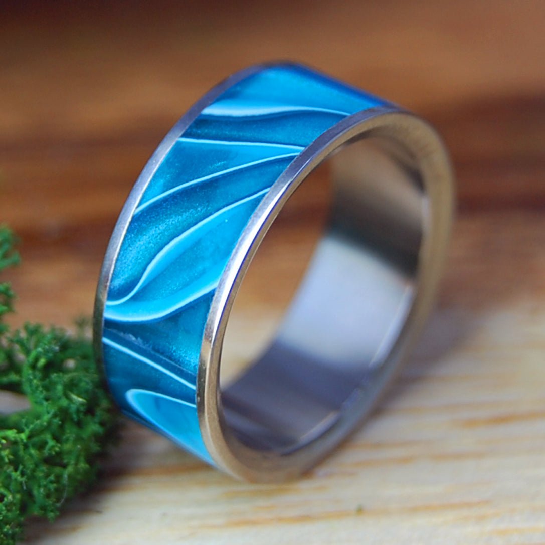 OCEAN'S MOON | Size 7.5 At 7.9mm | Aquatic Resin | Unique Wedding Band | On Sale - Minter and Richter Designs