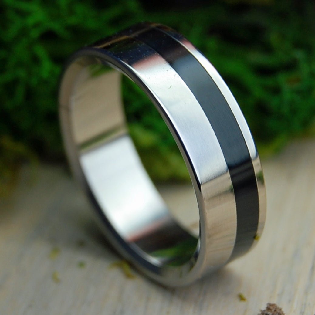 Offset Onyx | Men's Onyx Stone & Titanium Wedding Ring - Minter and Richter Designs