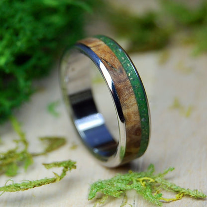 Ogunquit Acadia Gold Inox | Beach Sand & Gold & Birds Eye Maple Wood - Unique Wedding Ring - Minter and Richter Designs