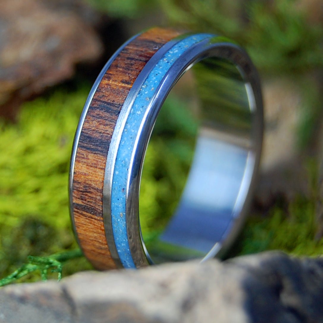 OH BOYA LA JOLLA | Men's Desert IronWood, La Jolla CA Beach Sand & Titanium Wedding Ring - Minter and Richter Designs