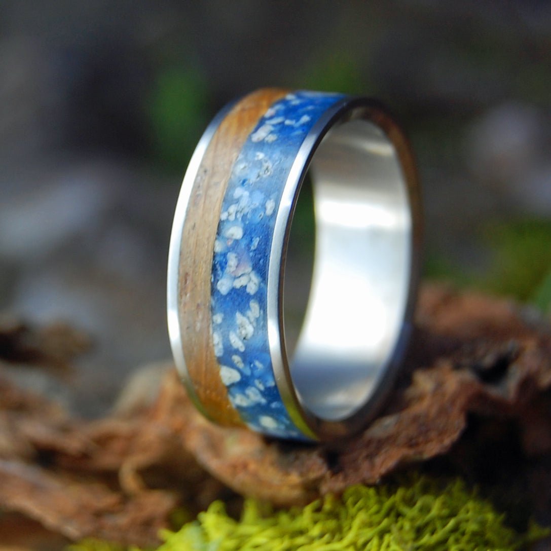 OKINAWA WHISKEY | Whiskey Barrel Wood And Okinawa Japan Beach Sand Ring - Titanium Wedding Ring - Minter and Richter Designs