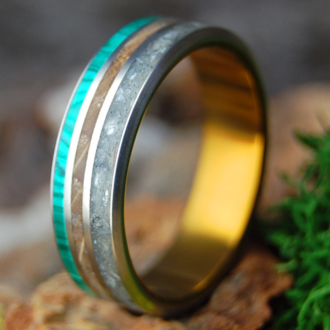 OLD FLORIDA VIBE | Men's Whiskey Barrel, Beach Sand, Malachite & Titanium Wedding Ring