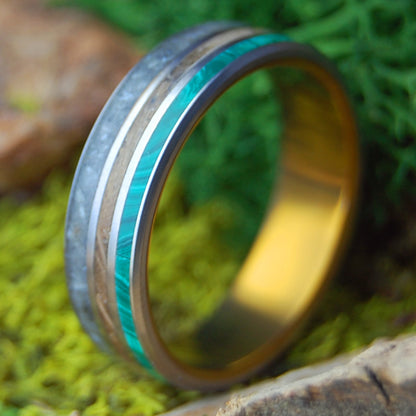 OLD FLORIDA VIBE | Men's Whiskey Barrel, Beach Sand, Malachite & Titanium Wedding Ring