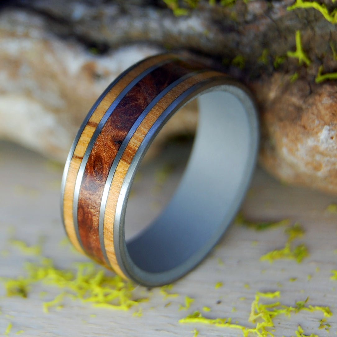 Olive Love Redwood | Men's Redwood, Olive Wood & Titanium Wedding Ring - Minter and Richter Designs