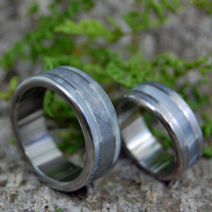 On Comet On Cupid | Meteorite & Gray Pearl Marbled Opalescent Resin - Custom Wedding Ring - Minter and Richter Designs