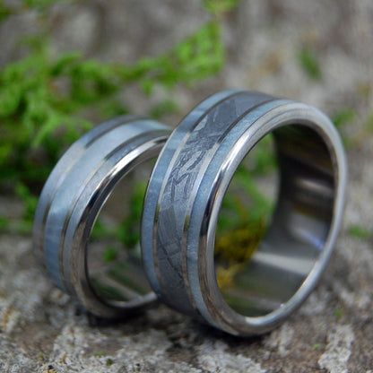 On Comet On Cupid | Meteorite & Gray Pearl Marbled Opalescent Resin - Custom Wedding Ring - Minter and Richter Designs