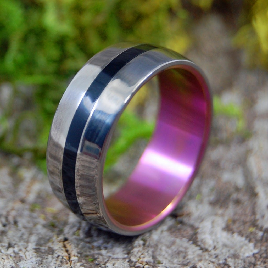ONYX & PINK ANODIZING TINT | Size 9.5 At 8mm | Onyx | Unique Wedding Band | On Sale - Minter and Richter Designs