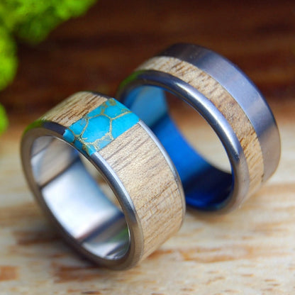 OREGON MYRTLE WANDER GOLD | Oregon Myrtle Wood - Titanium Wedding Rings - Minter and Richter Designs