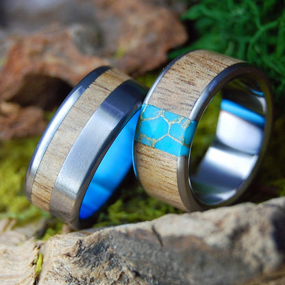 OREGON MYRTLE WANDER GOLD | Oregon Myrtle Wood - Titanium Wedding Rings - Minter and Richter Designs
