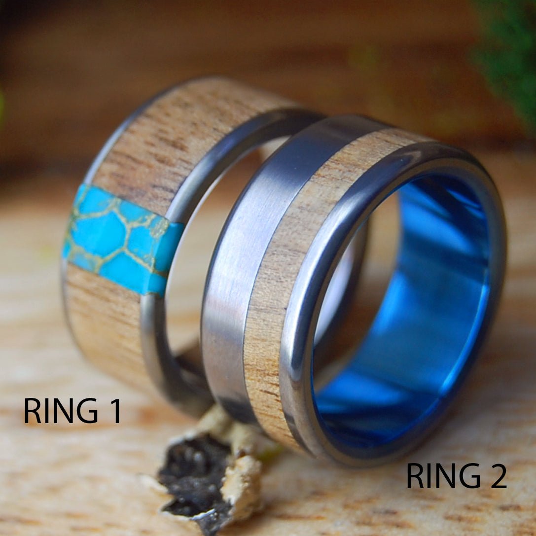 OREGON MYRTLE WANDER GOLD | Oregon Myrtle Wood - Titanium Wedding Rings - Minter and Richter Designs